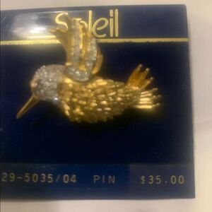 SOLEIL Vintage Bird MONET Gold Tone Rhinestone Crystals Brooch